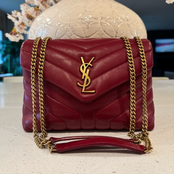 YSL Red Quilted LouLou Leather Chain Bag, Small - Picture 1 of 10